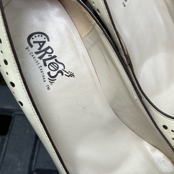 Carlos by Carlos Santana Leather Heels 9m Beige w Laser Cut outs. Made inBrazil - Picture 2 of 9